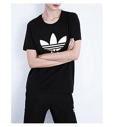 Shop Adidas Originals Adidas Trefoil Boyfriend Tee In Black