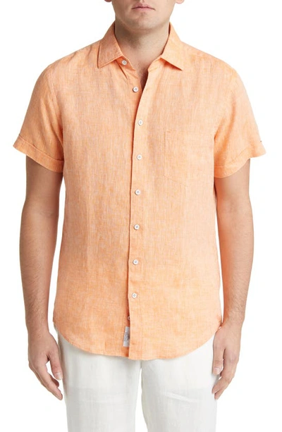 Shop Rodd & Gunn Ellerslie Short Sleeve Linen Button-up Shirt In Papaya