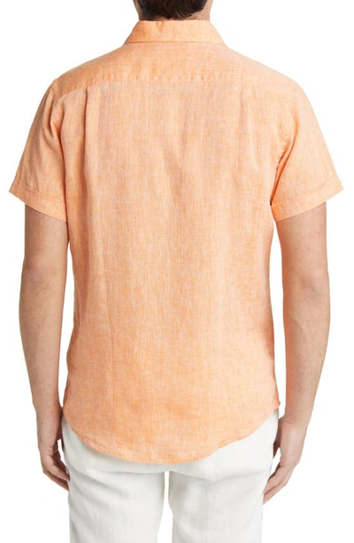 Shop Rodd & Gunn Ellerslie Short Sleeve Linen Button-up Shirt In Papaya