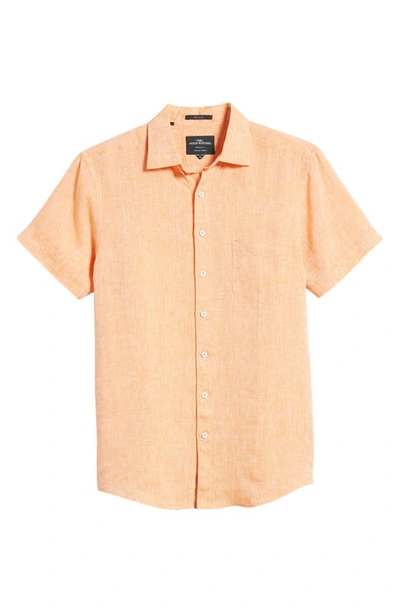 Shop Rodd & Gunn Ellerslie Short Sleeve Linen Button-up Shirt In Papaya