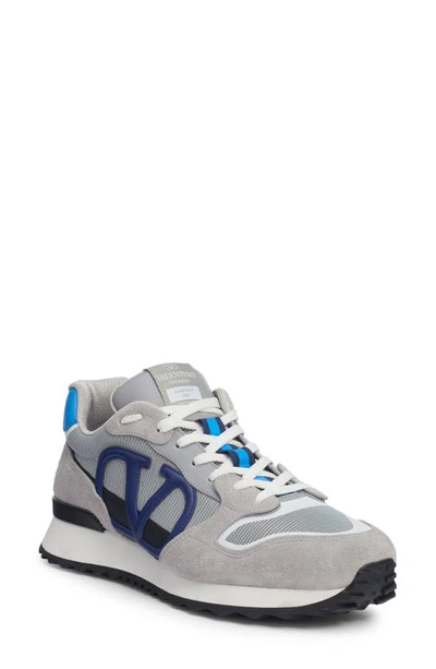 Shop Valentino Vlogo Mixed Media Sneaker In Light Blu Delft Blue/ B-ne