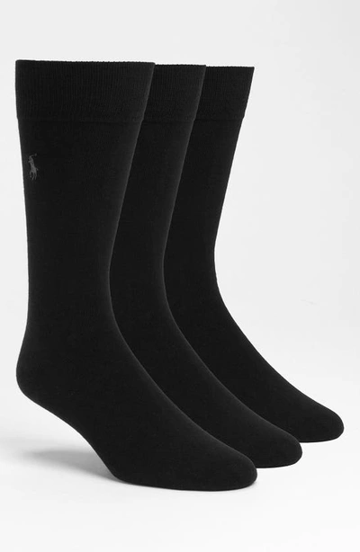 Shop Polo Ralph Lauren 3-pack Combed Cotton Blend Crew Socks In Black