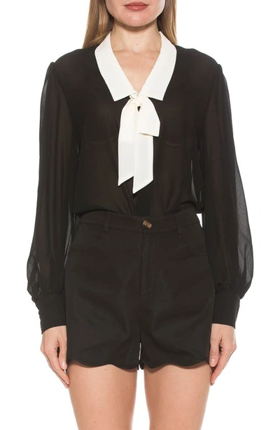 Shop Alexia Admor Serena Long Sleeve Tie Neck Blouse In Black