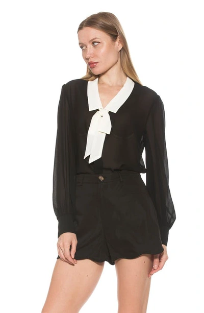 Alexia Admor Serena Long Sleeve Tie Neck Blouse In Black