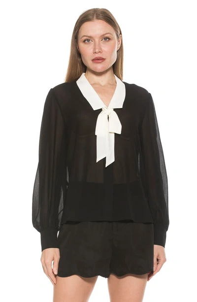 Alexia Admor Serena Long Sleeve Tie Neck Blouse In Black