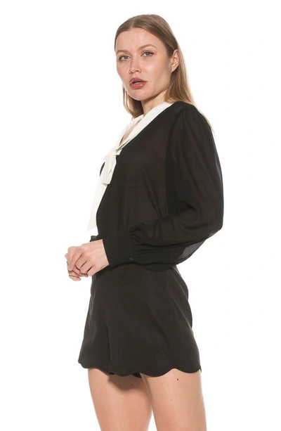 Alexia Admor Serena Long Sleeve Tie Neck Blouse In Black