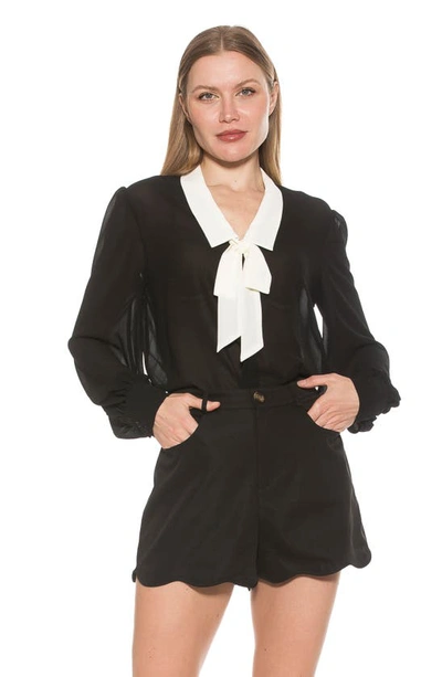 Shop Alexia Admor Serena Long Sleeve Tie Neck Blouse In Black
