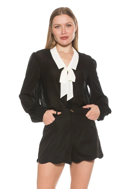 Alexia Admor Serena Long Sleeve Tie Neck Blouse In Black