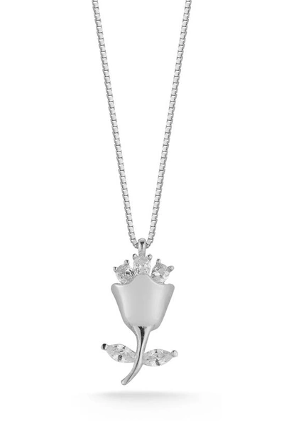 Sphera Milano Sterling Silver & Cz Rose Pendant Necklace In Silver