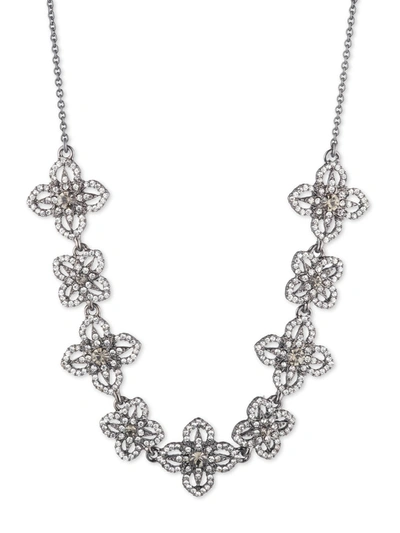Shop Marchesa Lace Floral Necklace In Black Diamond