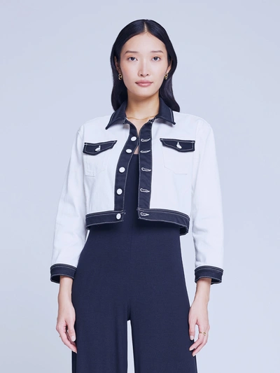 Shop L Agence Koda Contrast Denim Jacket In White/black