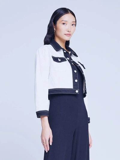 Shop L Agence Koda Contrast Denim Jacket In White/black