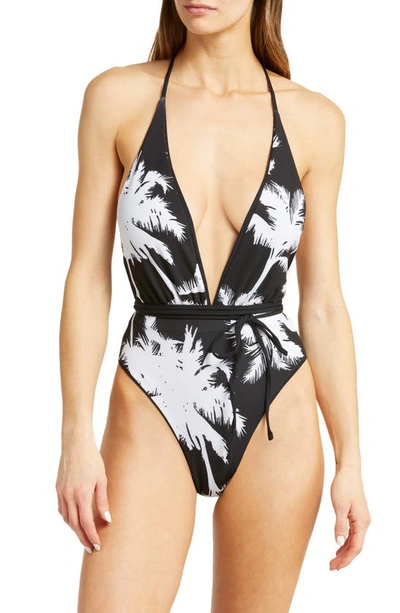 Shop Maaji Jade Safari Plunge One-piece Swimsuit In Black
