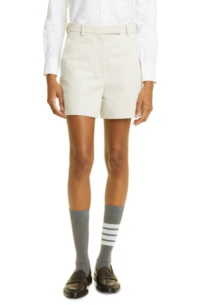 Shop Thom Browne Beltloop Cotton Gabardine Sack Shorts In Natural White