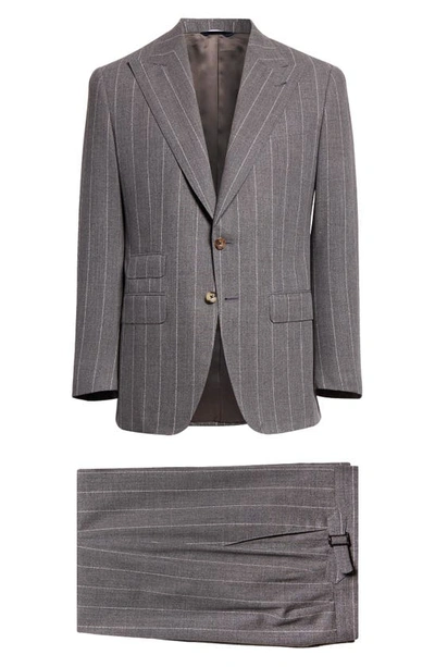 Shop Thom Sweeney Pinstripe Virgin Wool Suit In Grey Pin Stripe