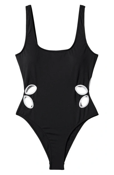 Mango Cutout Detail One-piece Swimsuit In Black