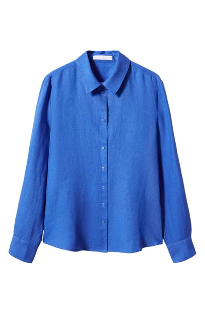 Mango Linen Button-up Shirt In Medium Blue