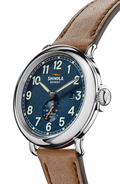 Shinola Men's Runwell Leather Strap Automatic Watch, 45mm In Midnight Blue