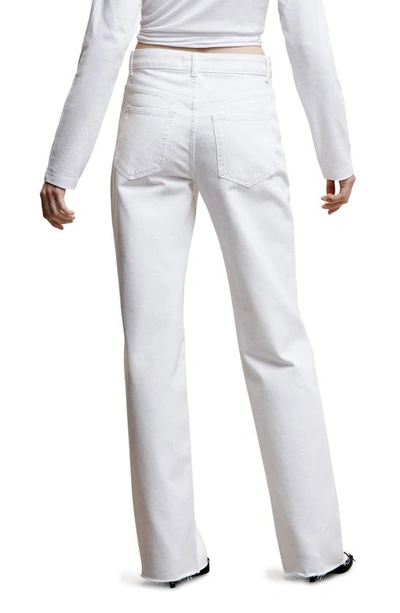 Shop Mango Raw Hem Mid Rise Wide Leg Jeans In White