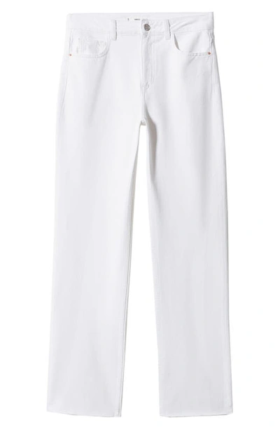 Shop Mango Raw Hem Mid Rise Wide Leg Jeans In White