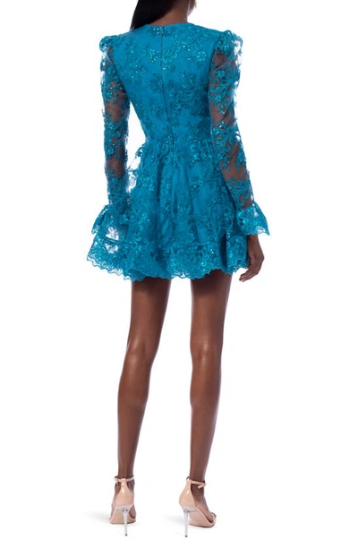 Shop Helsi Lily Sequin & Lace Long Sleeve Minidress In Teal