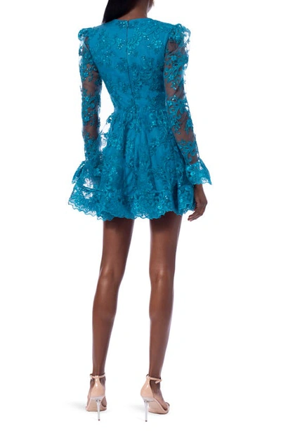 Helsi Lily Sequin & Lace Long Sleeve Minidress In Teal