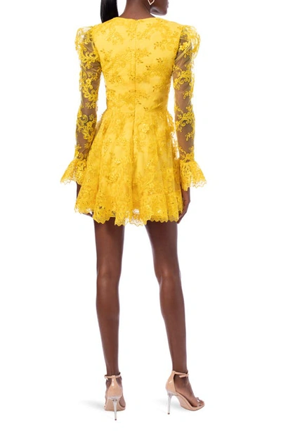 Shop Helsi Lily Sequin & Lace Long Sleeve Minidress In Canary Yellow