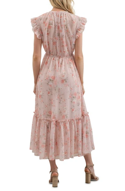Zoe And Claire Floral Print Maxi Dress In Pink Floral