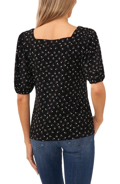 Shop Cece Floral Square Neck Puff Sleeve Top In Rich Black