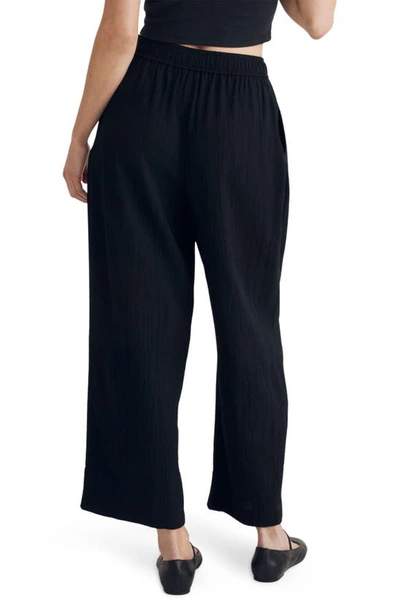 Madewell Crinkled Straight Leg Crop Crepe Pants In True Black