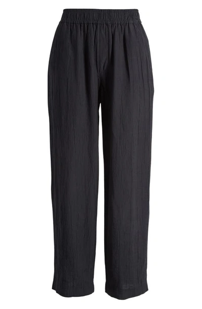 Madewell Crinkled Straight Leg Crop Crepe Pants In True Black