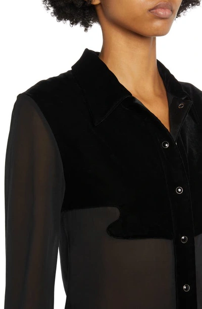 Shop Tom Ford Velour & Silk Stretch Georgette Shirt In Black