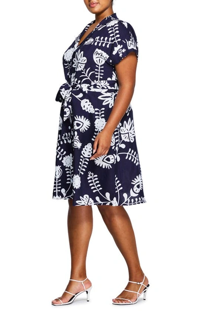 Estelle Belize Tie Waist Linen Blend Shirtdress In Print