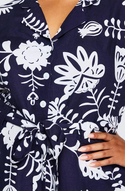 Estelle Belize Tie Waist Linen Blend Shirtdress In Print