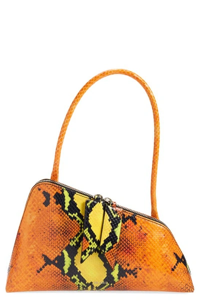 Shop Attico Sunrise Snake Embossed Leather Shoulder Bag In Orange/ Black/ Yellow/ Green