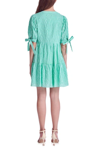 Shop English Factory Texture Puff Sleeve Dress In Green