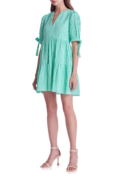Shop English Factory Texture Puff Sleeve Dress In Green