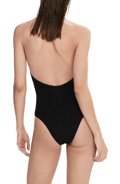 Mango Textured Swimsuit Black In Black