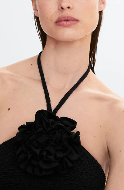 Mango Textured Swimsuit Black In Black