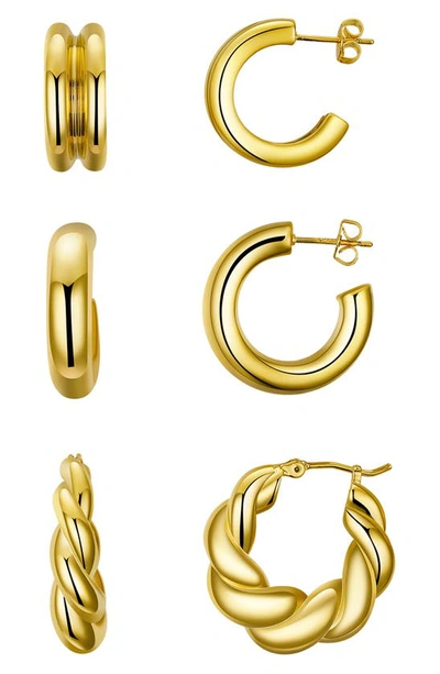 Shop La Rocks Rope Texture Hoop Earring Set In Gold