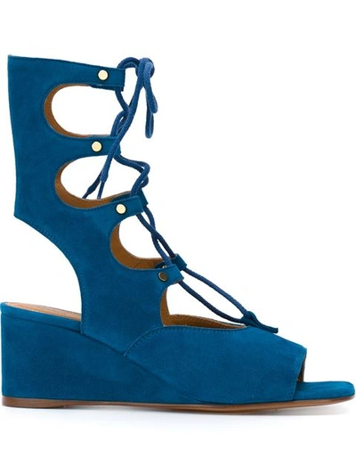 Chloé 'foster' Wedged Lace Up Sandals In Pastel Blue