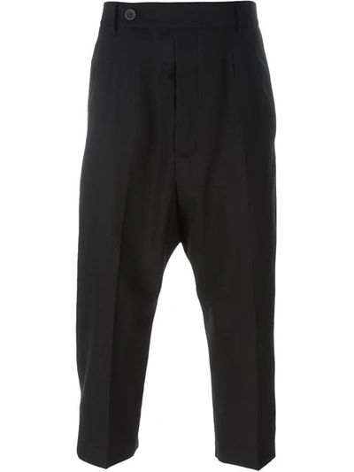 Rick Owens Cropped Pleated Trousers In Black