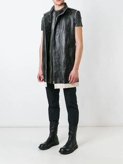 Shop Rick Owens Funnel Neck Waxed Gilet - Black