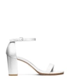 Stuart Weitzman Nearlynude Ankle Strap Sandal In White Satin
