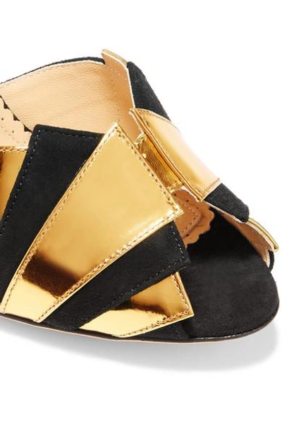 Shop Charlotte Olympia Chrysie Metallic Patent-leather And Suede Mules