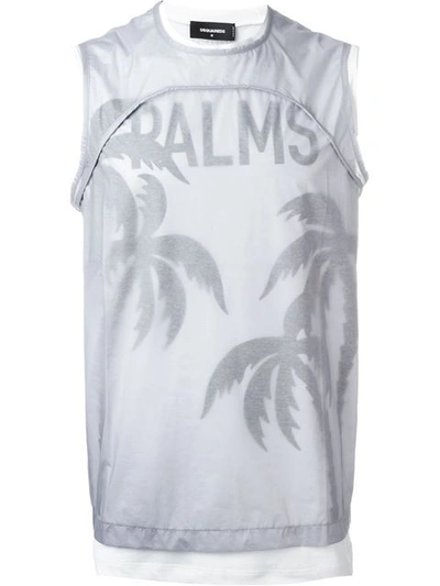 Dsquared2 White/gray Long Cool Fit Linen Tank Top In Grey