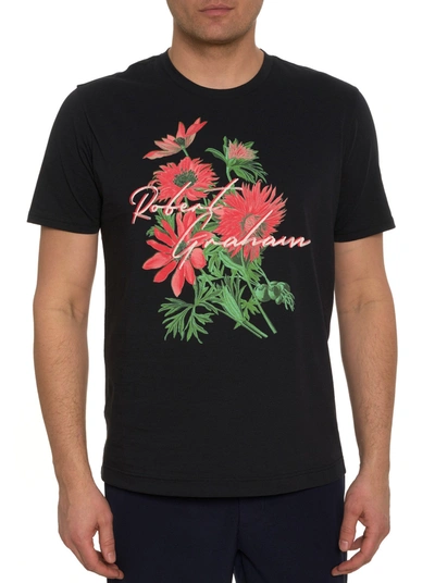Shop Robert Graham Floral Script Graphic T-shirt In Black