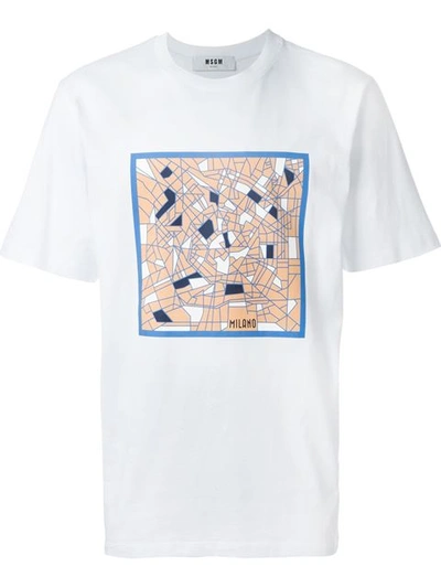 Msgm Milano Map Print T-shirt In White
