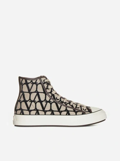 Shop Valentino Toile Iconographe High-top Sneakers In Natural,black,fondant