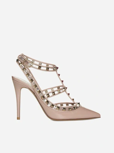 Shop Valentino Rockstud Leather And Plexi Pumps In Rose Cannelle,trasparent